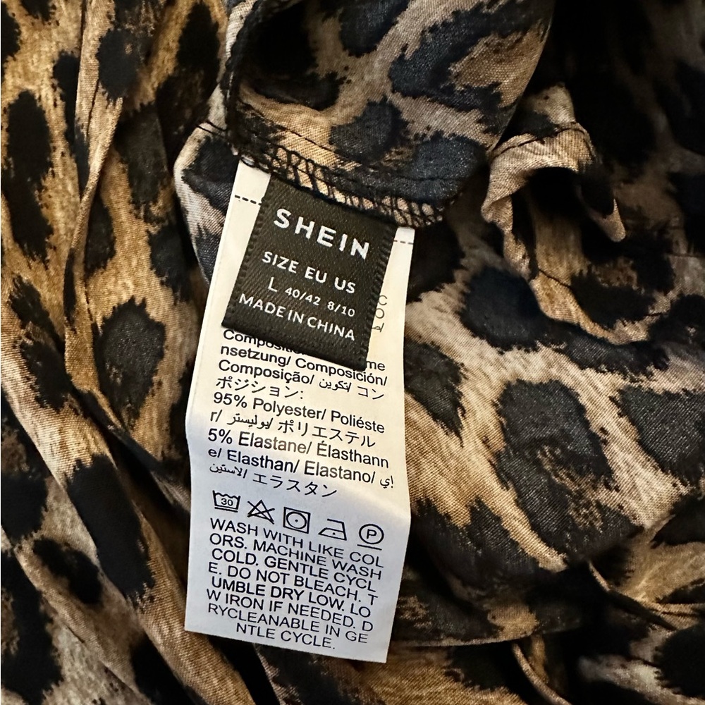 NWOT* SHEIN Leopard Print Casual Shirt With Tie & Long Sleeves - Size Large 8-10 - Picture 4 of 4